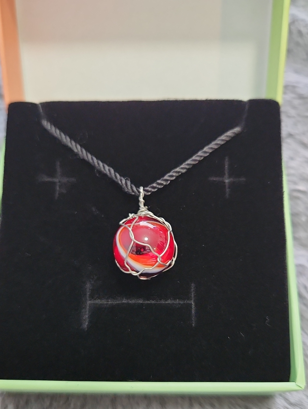 Handcrafted Red Glass Orb Pendant Necklace - Wire Wrapped